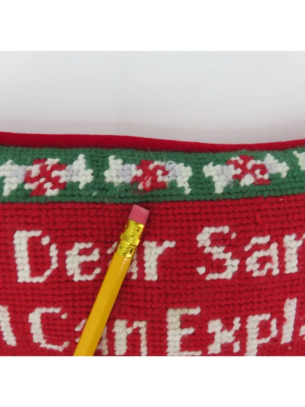 Dear Santa I Can Explain Needlepoint Red Green Peppermint Candy Christmas Pillow